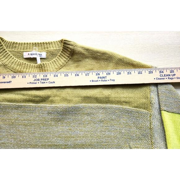 Sweater-Angashion-Striped-Green-Silver-White-Metallic-Long Sleeves - Picture 10 of 15